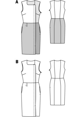 Выкройка Платье-футляр с асимметричной застежкой (Burda 2/2012, № выкройки 110 B)