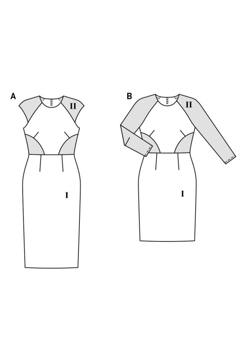 Выкройка Платье-футляр с контрастными деталями (Burda 1/2018, № выкройки 6438 B)
