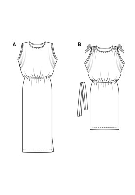 Pattern Dress with drawstrings in the shoulder seams (Burda 1/2018, pattern number 6414 B)