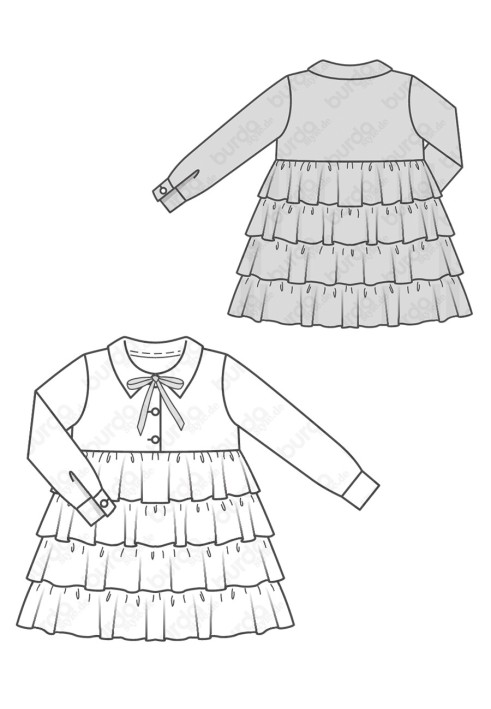 Pattern Dress with a cascade of ruffles on the skirt (Burda 2/2018, pattern number 9332 A)