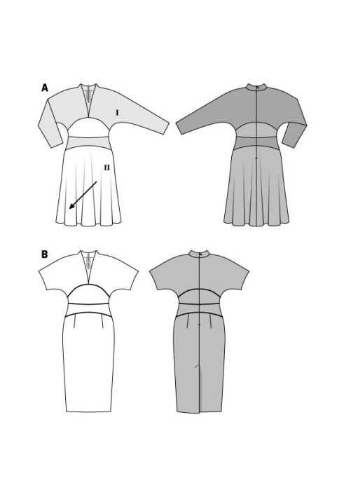 Выкройка Платье комбинированное с рукавами «летучая мышь» (Burda 2/2016, № выкройки 6564 A)