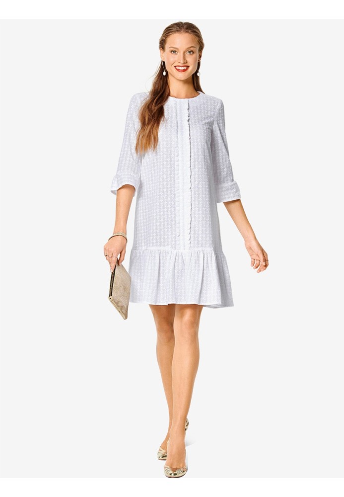 Pattern A-line dress with 3/4 sleeves and frills (Burda 1/2020, pattern number 6208 A)