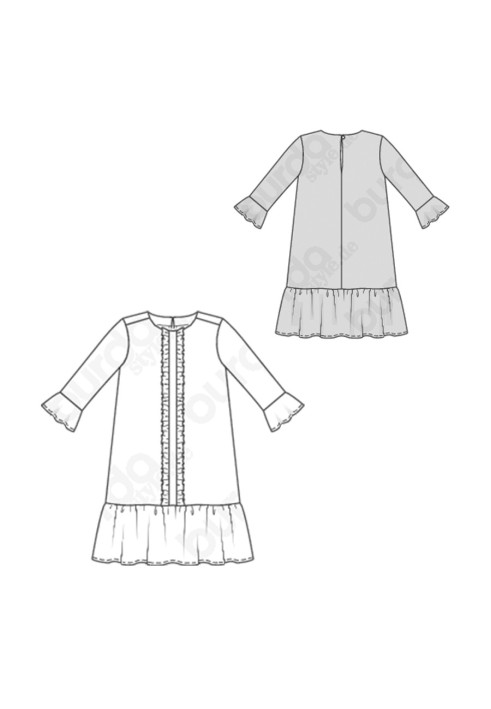 Pattern A-line dress with 3/4 sleeves and frills (Burda 1/2020, pattern number 6208 A)