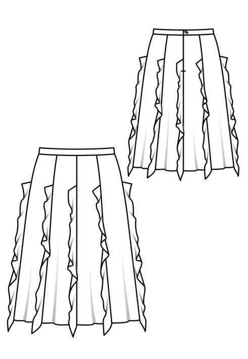 Pattern A-line skirt with frills in relief seams (Burda 8/2019, pattern number 115)