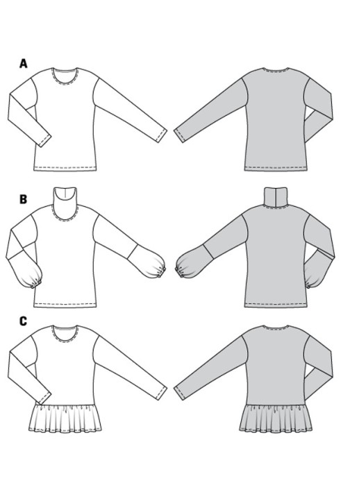 Выкройка Пуловер простого кроя с пышными рукавами (Burda 2/2018, № выкройки 6367 B)