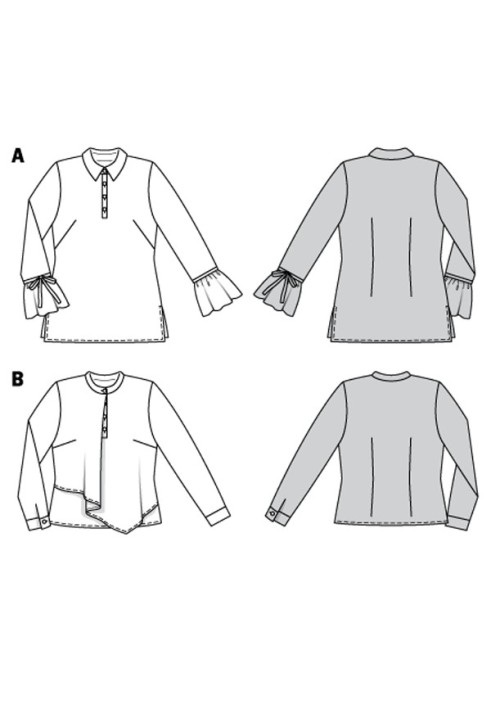 Выкройка Блузка с застежкой поло и двухслойной пилочкой (Burda 2/2018, № выкройки 6374 B)