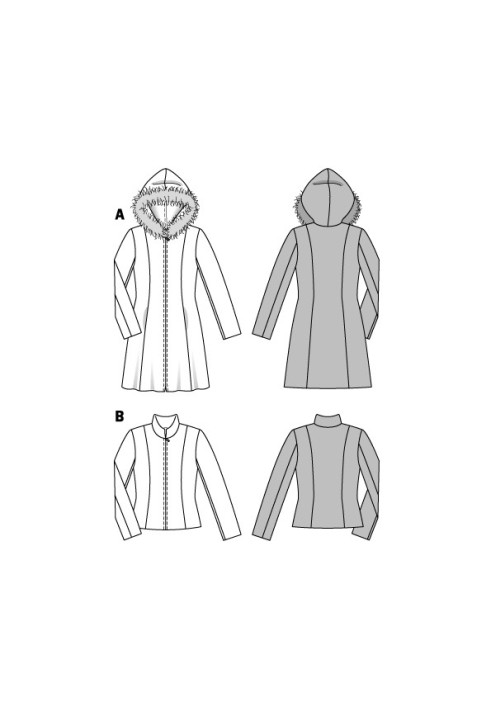 Pattern Coat of a fitted silhouette with a hood (Burda 2/2016, pattern number 6596 A)