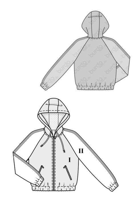 Викрійка Блузон з рукавами реглан і капюшоном (Burda 2/2017, № викрійки 6478 B)