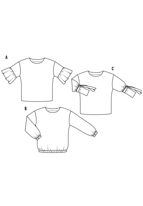Выкройка Блуза просторного силуэта с завязками на рукавах (Burda 2/2017, № выкройки 6458 C)