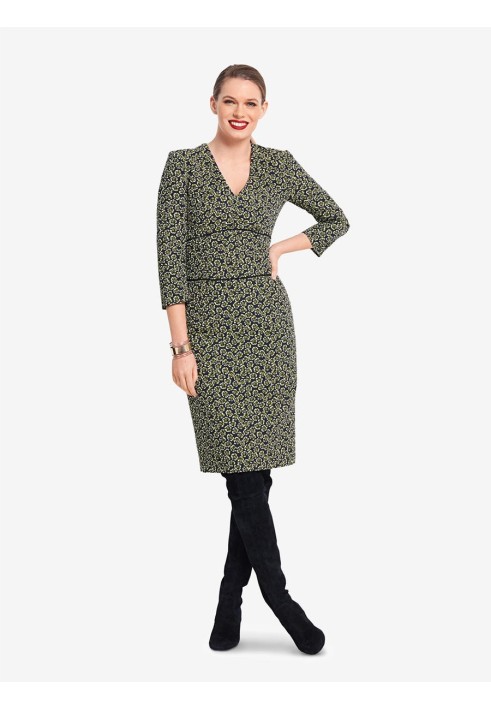 Pattern V-neck sheath dress (Burda 2/2018, pattern number 6383 B)