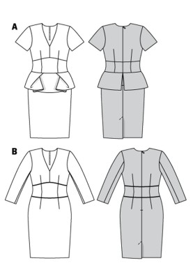 Выкройка Платье-футляр с V-образным вырезом горловины (Burda 2/2018, № выкройки 6383 B)
