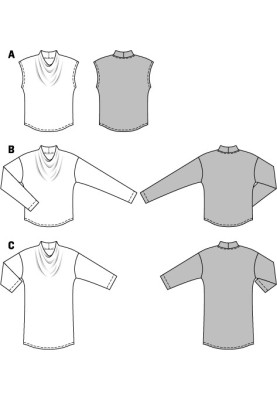 Выкройка Пуловер длинный с цельнокроеным воротником (Burda 2/2015, № выкройки 6695 C)