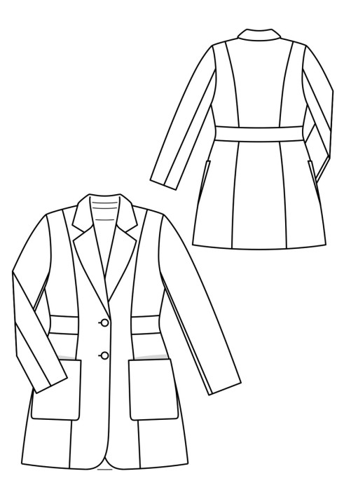 Pattern Coat with patch pockets and a sewn-in belt (Burda. Fashion Plus 2/2019, pattern number 412)