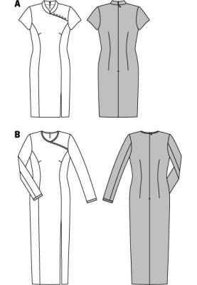 Выкройка Платье-футляр в азиатском стиле (Burda 2/2014, № выкройки 6830 A)