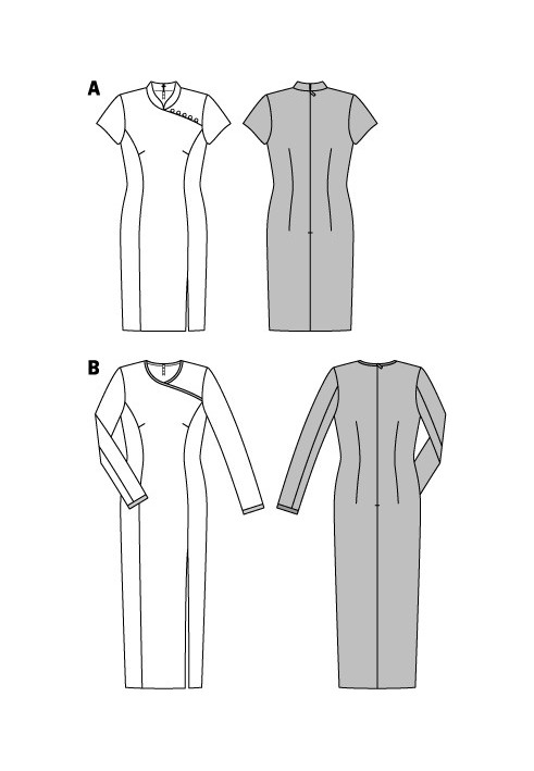 Выкройка Платье-футляр в азиатском стиле (Burda 2/2014, № выкройки 6830 A)