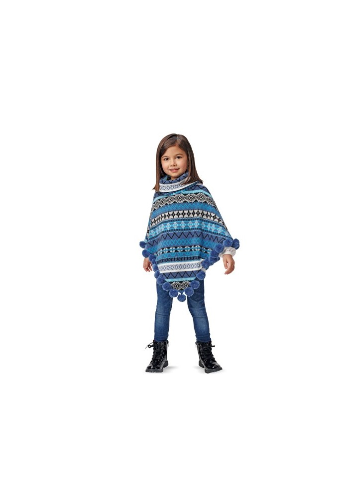 Pattern Poncho knitted with pom-pom decoration (Burda 2/2015, pattern number 9405 C)