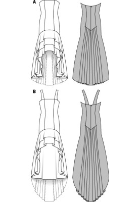 Pattern Bustier dress with a voluminous skirt with a train (Burda 2/2015, pattern no. 6708 B)