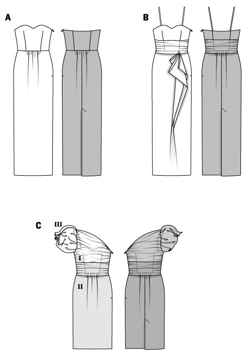 Выкройка Платье-бюстье вечернее на тонких бретелях (Burda 1/2014, № выкройки 6939 B)