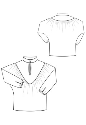 Pattern Blouse with a triangular yoke and stand-up collar (I love to sew 4/2019, pattern number 113)