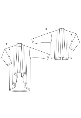 Выкройка Кардиган из вязаного полотна с драпированными пилочками (Burda 2/2017, № выкройки 6490 B)