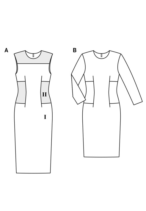 Выкройка Платье-футляр с боковыми вставками (Burda 2/2017, № выкройки 6450 B)