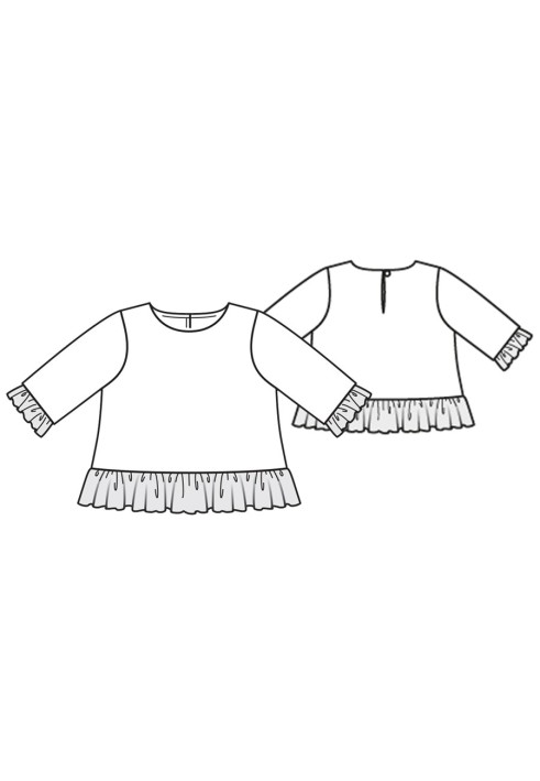 Pattern Pullover with frills made of plain batiste (Burda 12/2015, pattern number 136 A)