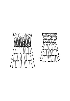 Pattern Bandeau dress with a cascade of frills on the skirt (Burda 5/2011, pattern number 115)