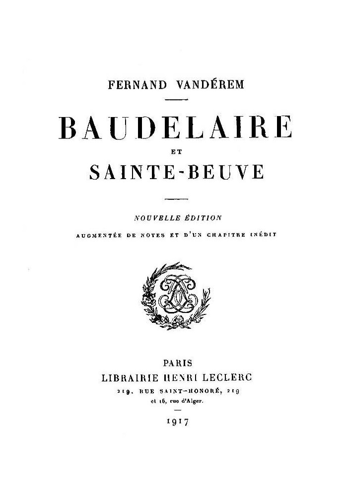 Baudelaire and Sainte-Beuve