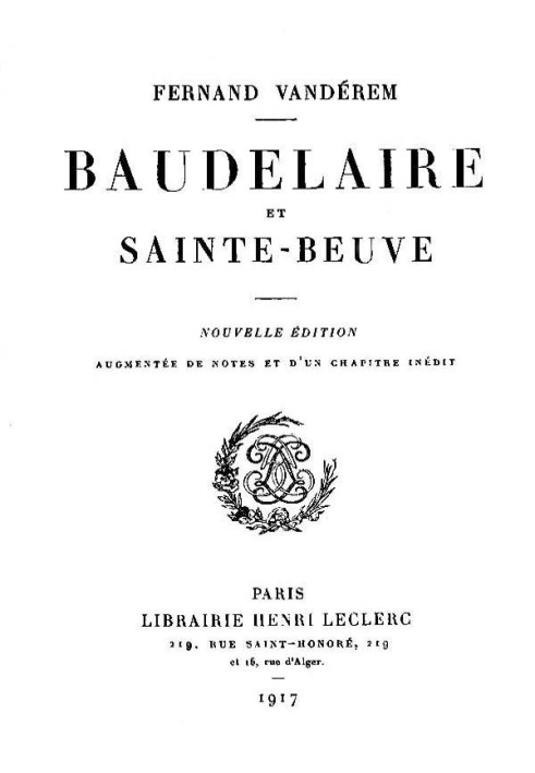 Baudelaire and Sainte-Beuve