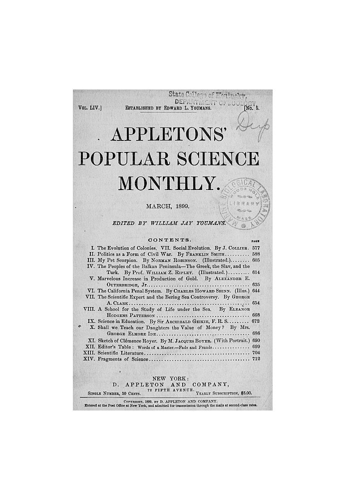 Appletons' Popular Science Monthly, березень 1899 р. Том LIV, № 5, березень 1899 р.