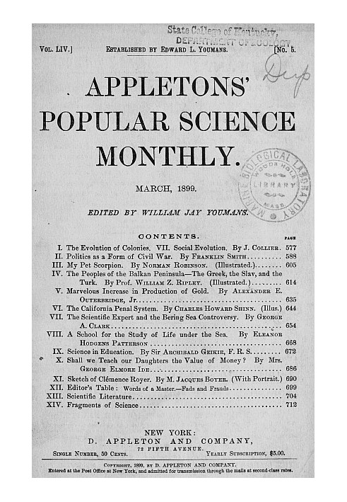 Appletons' Popular Science Monthly, березень 1899 р. Том LIV, № 5, березень 1899 р.