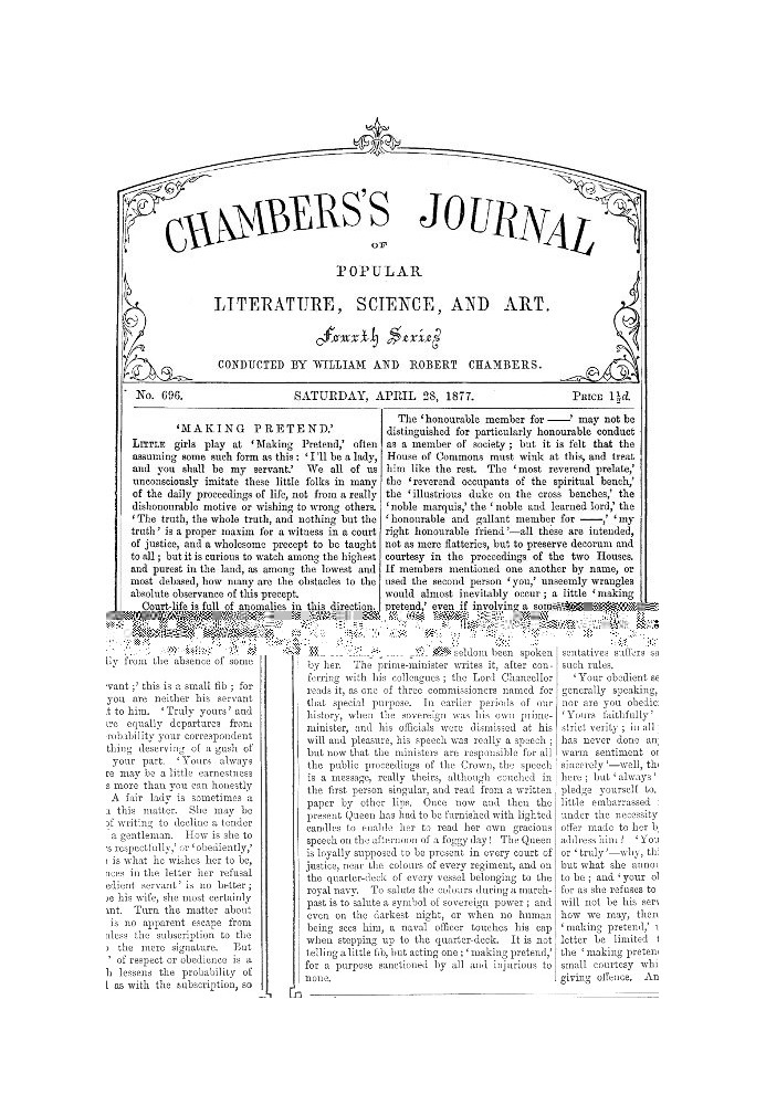 Журнал популярної літератури, науки та мистецтва Чемберса, № 696, 28 квітня 1877 р.