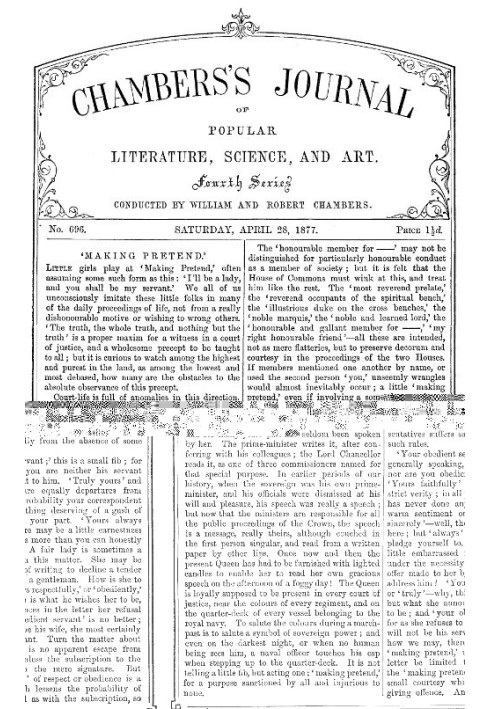 Журнал популярної літератури, науки та мистецтва Чемберса, № 696, 28 квітня 1877 р.