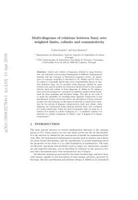Multi-diagrams of relations between fuzzy sets: weighted limits, colimits and commutativity