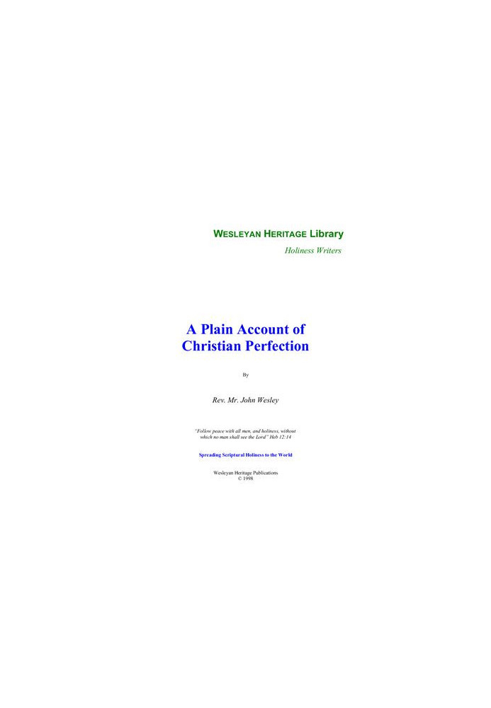 A Plain Account Of Christian Perfection