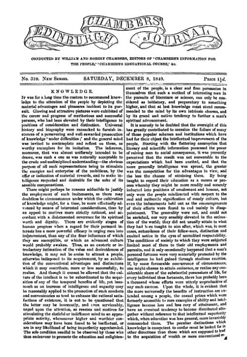 Chambers's Edinburgh Journal, No. 309 New Series, Saturday, December 8, 1849