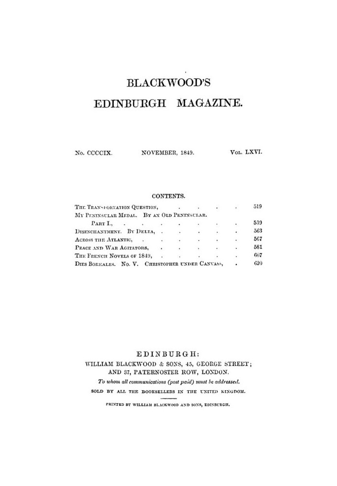 Blackwood's Edinburgh Magazine, Vol. 66, № 409, листопад 1849