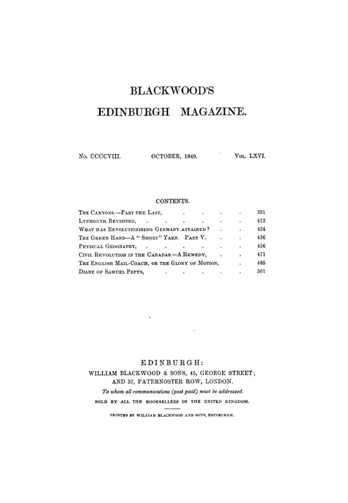 Blackwood's Edinburgh Magazine, том 66, № 408, жовтень 1849 р.