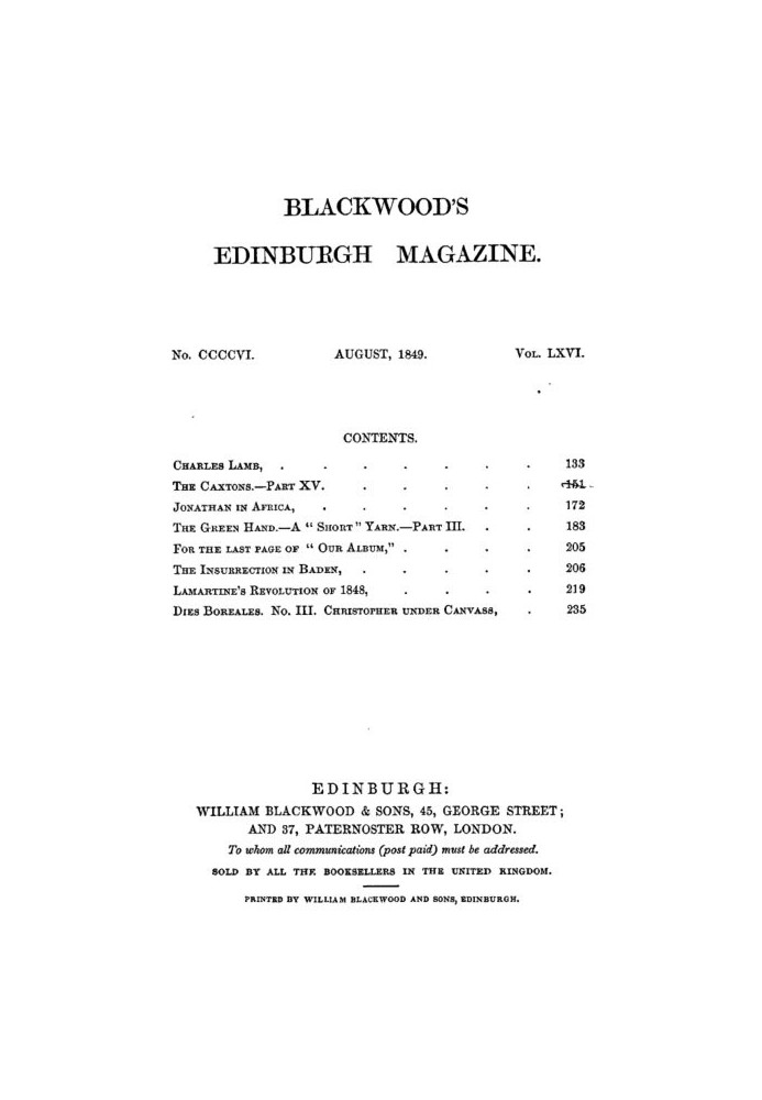 Blackwood's Edinburgh Magazine, Vol. 66 № 406, серпень 1849 р