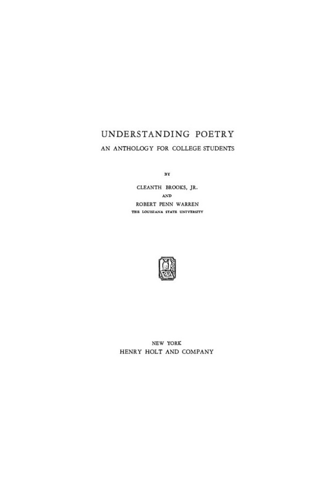 Understanding Poetry: An Anthology for College Students