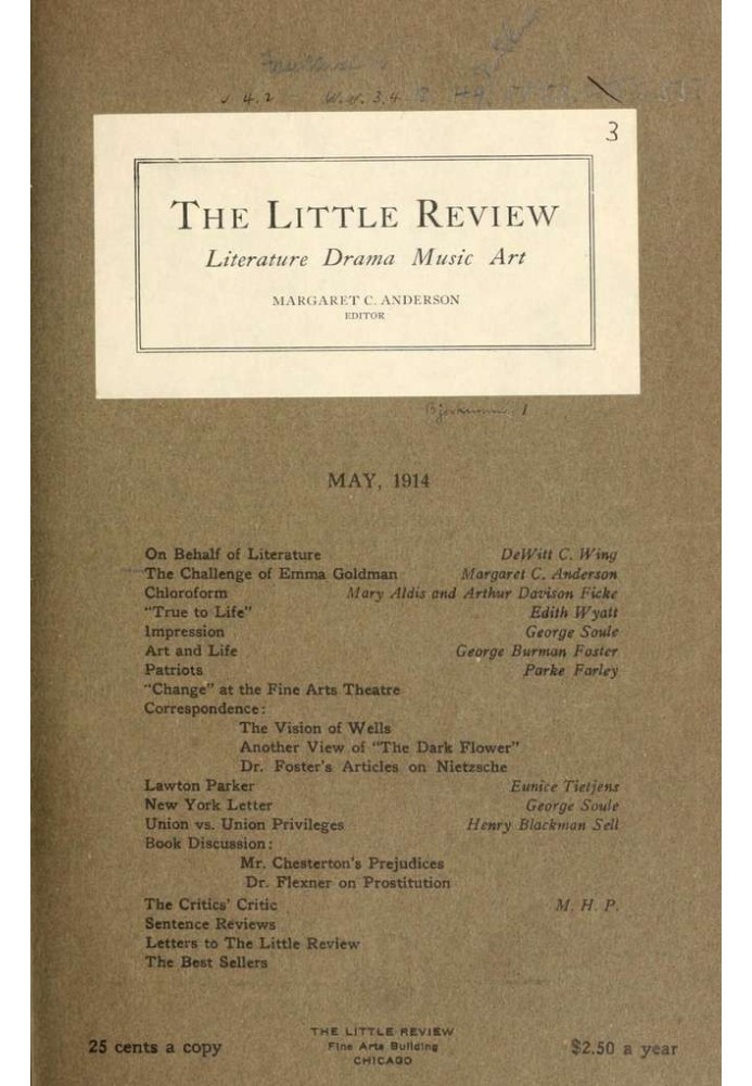 The Little Review, May 1914 (Vol. 1., No. 3)