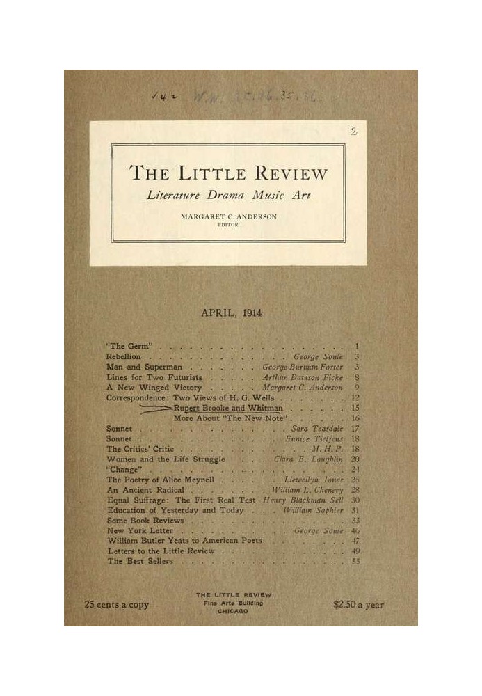 The Little Review, April 1914 (Vol. 1, No. 2)