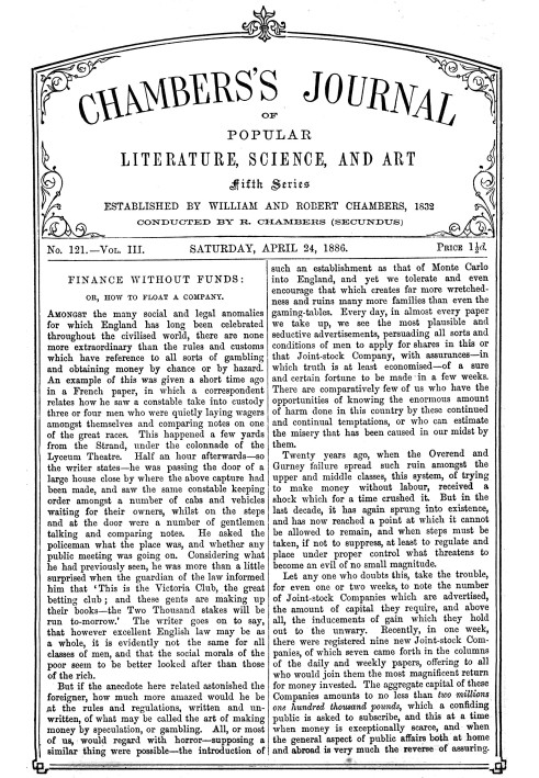 Журнал популярной литературы, науки и искусства Чемберса, пятая серия, вып. 121, том. III, 24 апреля 1886 г.
