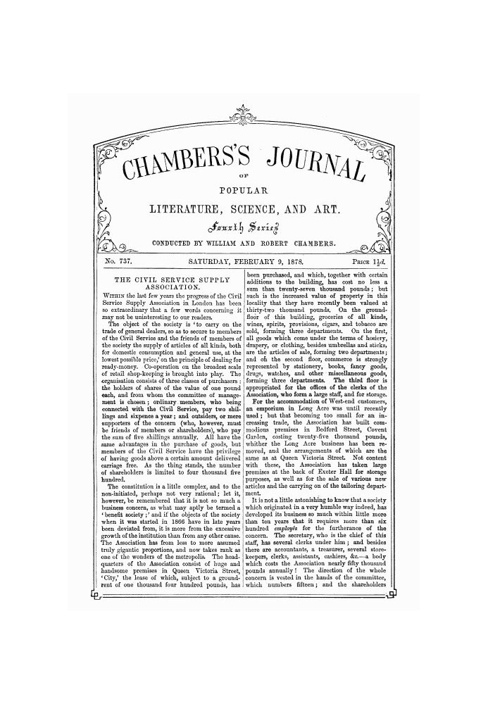 Chambers's Journal of Popular Literature, Science, and Art, № 737, 9 лютого 1878 р.