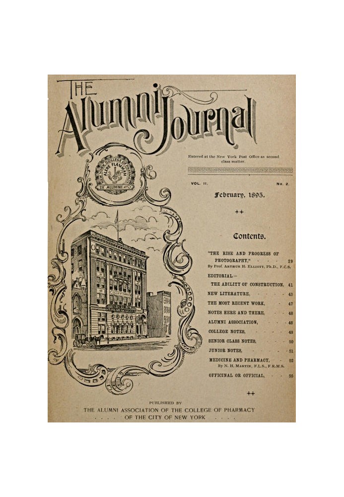 The Alumni Journal of the College of Pharmacy of the City of New York, Vol. II, No. 2, February, 1895