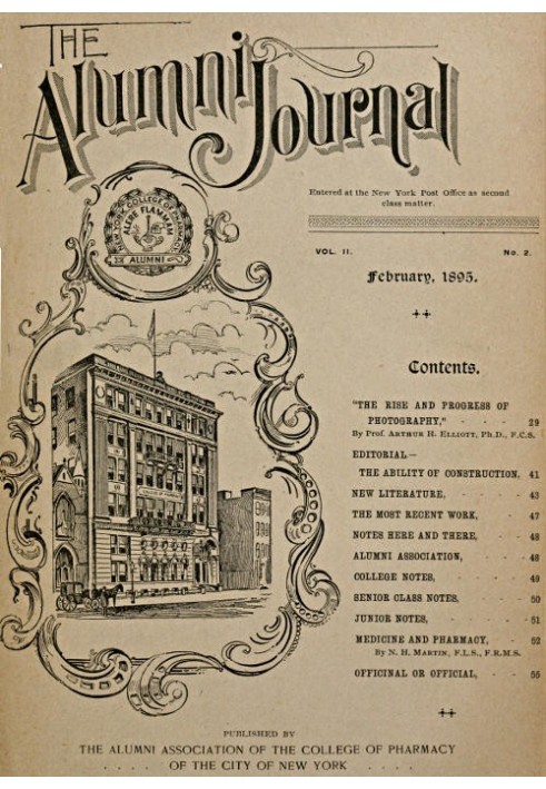 The Alumni Journal of the College of Pharmacy of the City of New York, Vol. II, No. 2, February, 1895