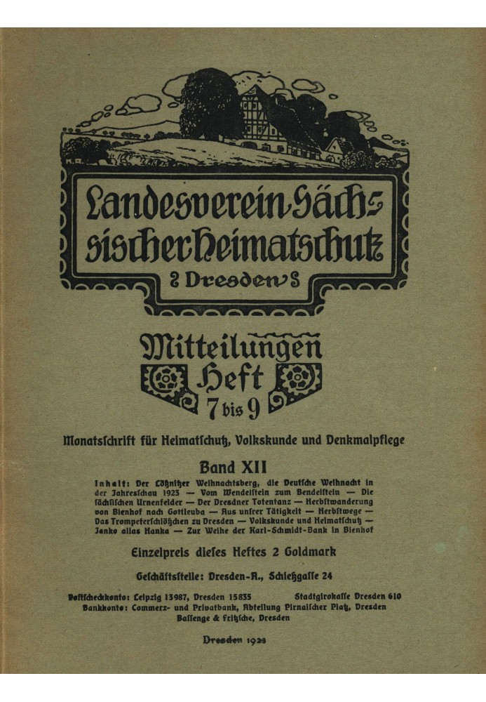 Державна асоціація охорони спадщини Саксонії - Оголошення Том XII, Випуск 7-9: $b Щомісячний журнал для охорони спадщини, фолькл