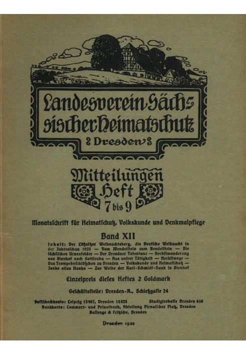 Державна асоціація охорони спадщини Саксонії - Оголошення Том XII, Випуск 7-9: $b Щомісячний журнал для охорони спадщини, фолькл