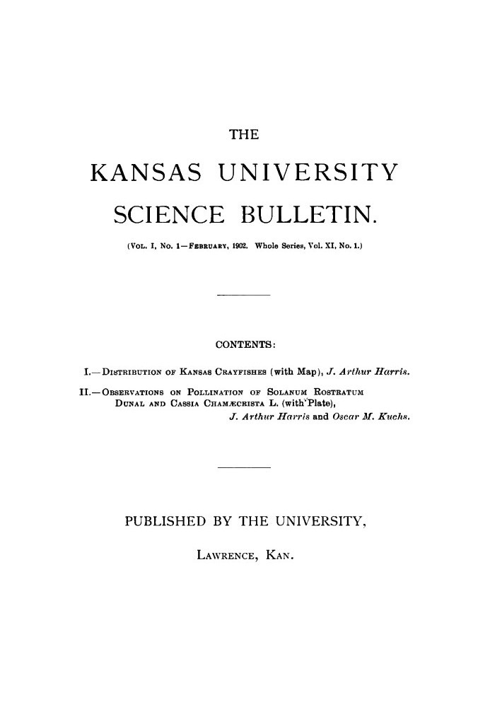 Науковий бюлетень Канзаського університету (том I, № 1)