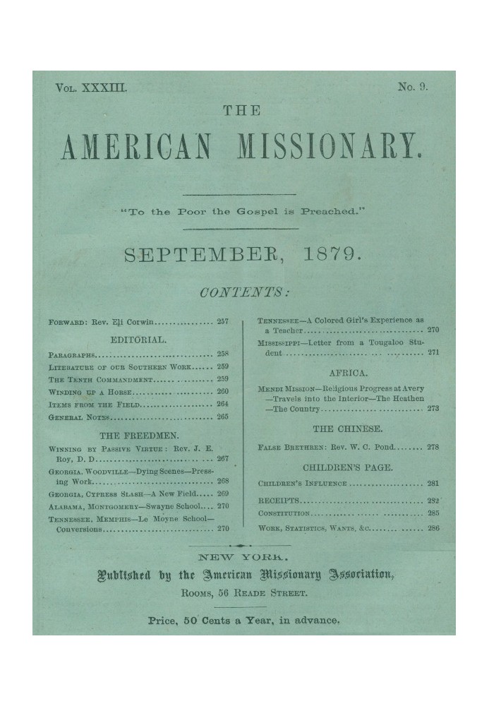 Американський місіонер — том 33, № 09, вересень 1879 р